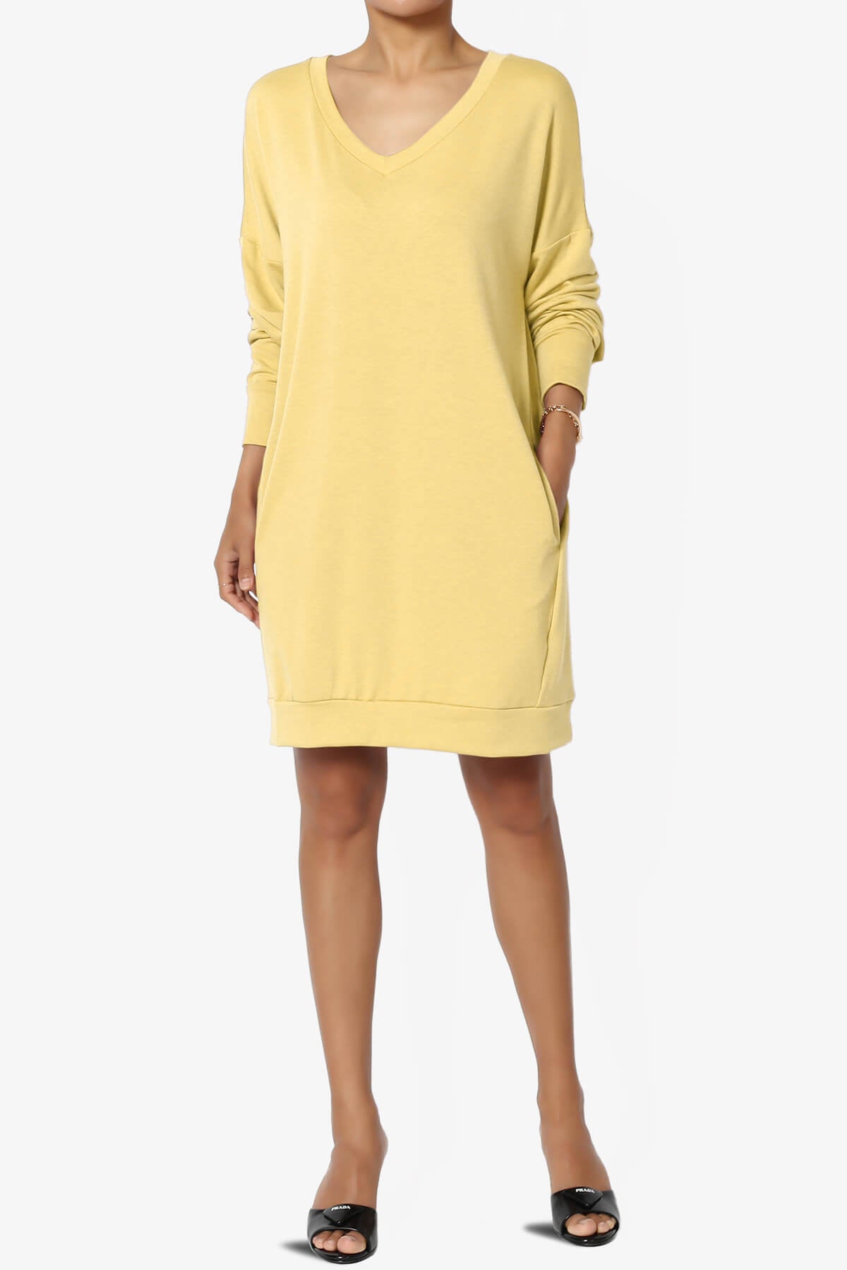 Load image into Gallery viewer, Chrissy V-Neck Pocket Soft Terry Tunic DUSTY BANANA_6
