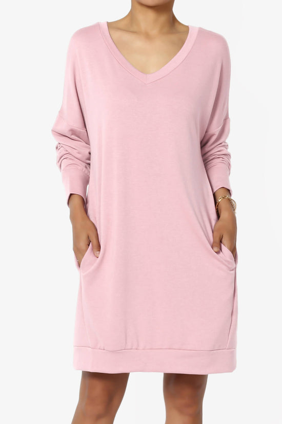 Load image into Gallery viewer, Chrissy V-Neck Pocket Soft Terry Tunic DUSTY PINK_1
