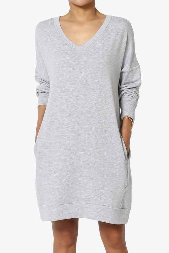Load image into Gallery viewer, Chrissy V-Neck Pocket Soft Terry Tunic HEATHER GREY_1
