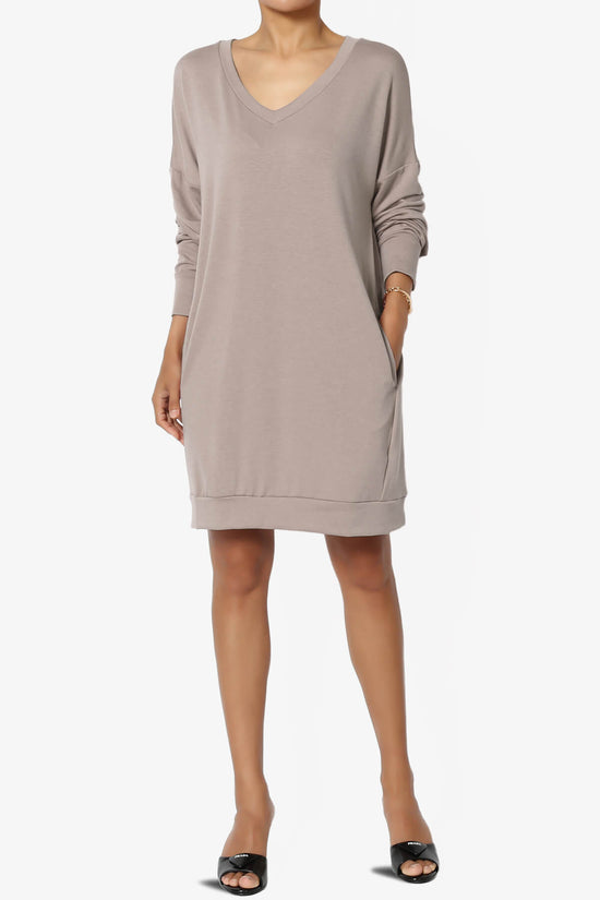 Load image into Gallery viewer, Chrissy V-Neck Pocket Soft Terry Tunic LIGHT MOCHA_6
