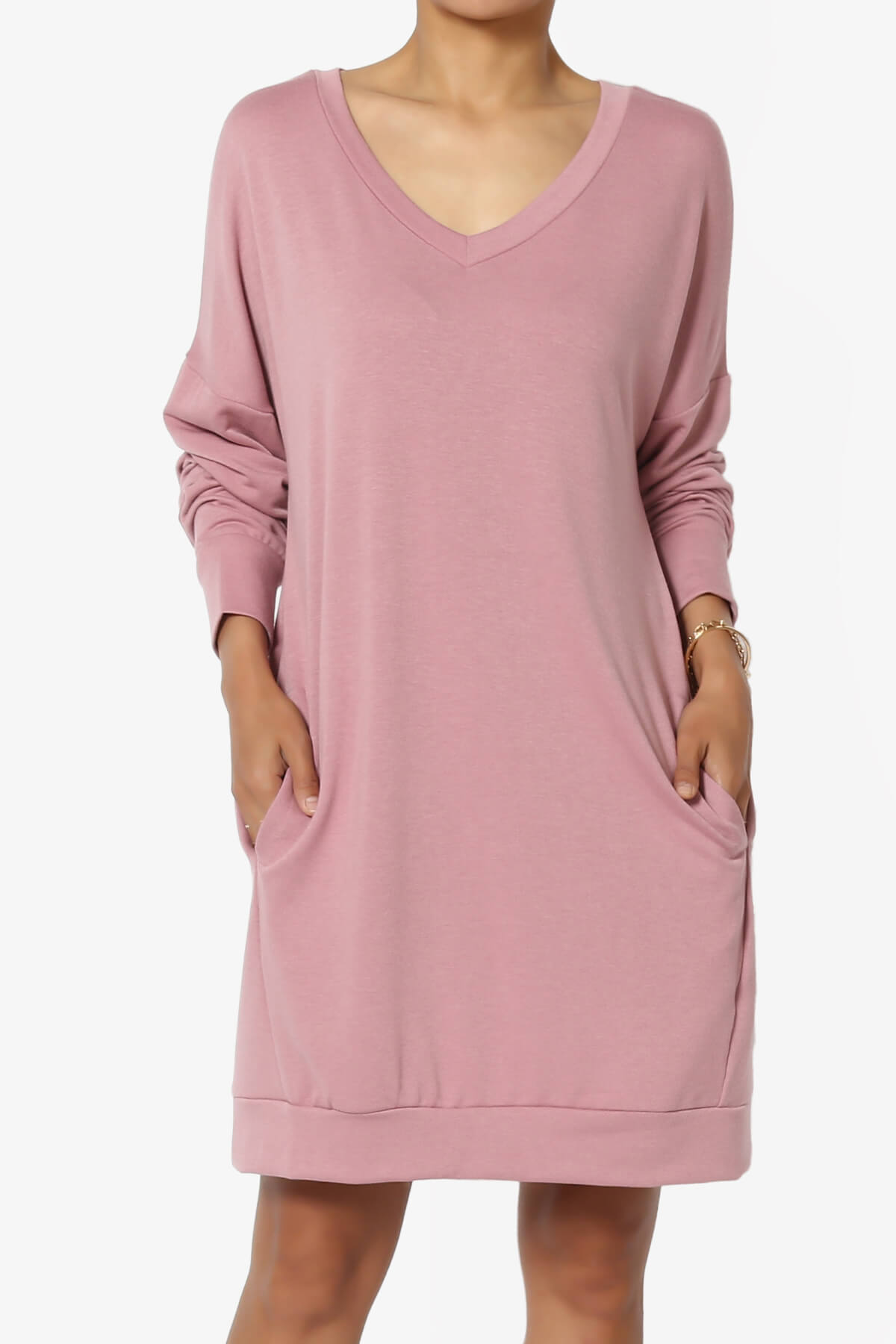 Load image into Gallery viewer, Chrissy V-Neck Pocket Soft Terry Tunic LIGHT ROSE_1
