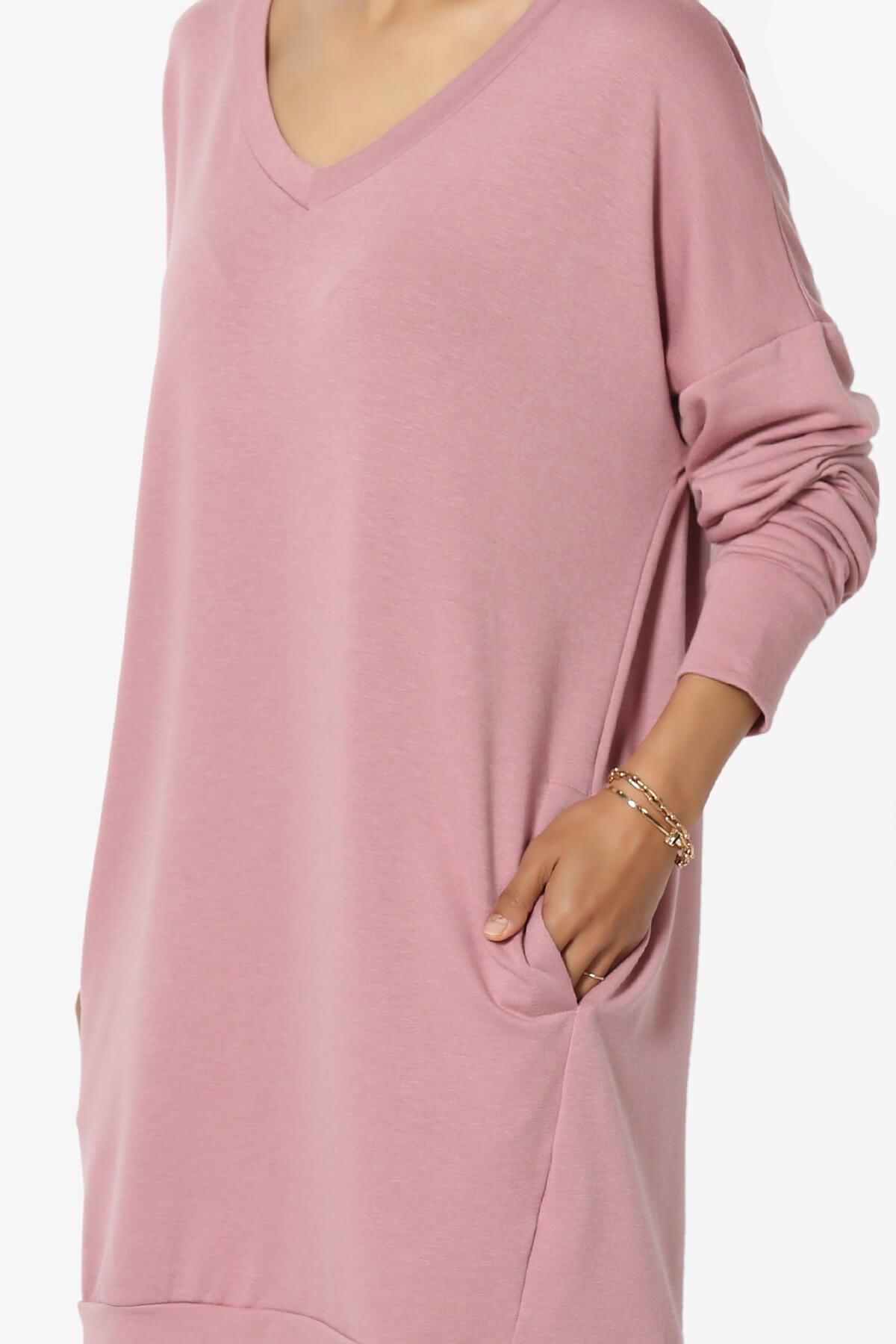 Load image into Gallery viewer, Chrissy V-Neck Pocket Soft Terry Tunic LIGHT ROSE_5
