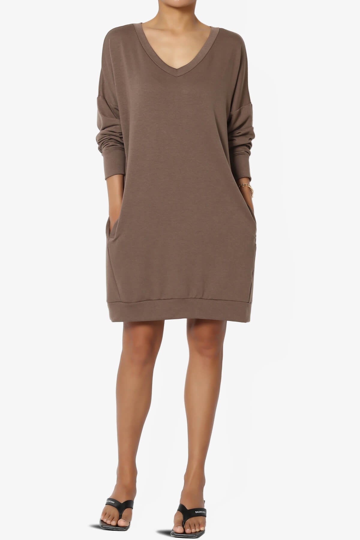 Load image into Gallery viewer, Chrissy V-Neck Pocket Soft Terry Tunic MOCHA_6
