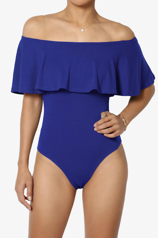 Load image into Gallery viewer, Cobra Ruffle Off Shoulder Bodysuit BRIGHT BLUE_1
