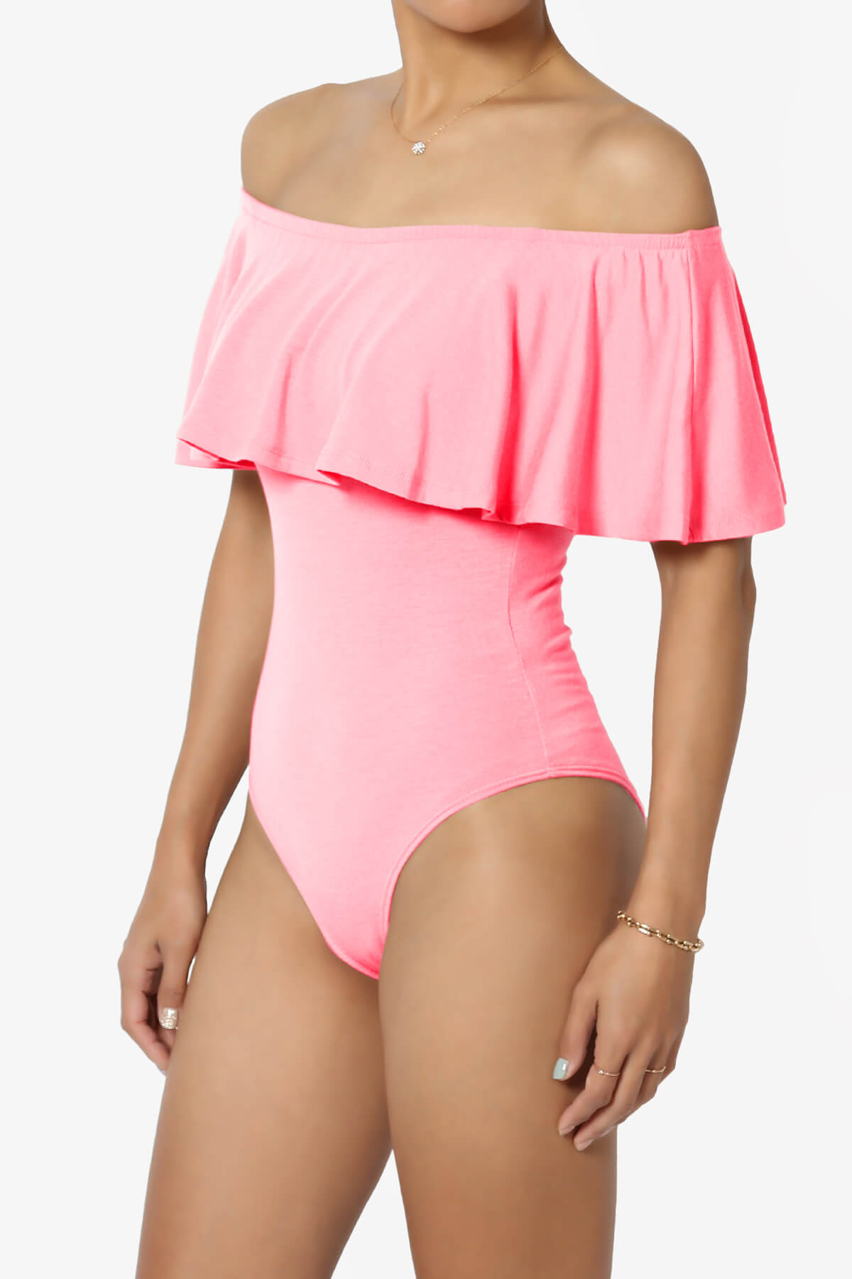 Load image into Gallery viewer, Cobra Ruffle Off Shoulder Bodysuit BRIGHT PINK_3
