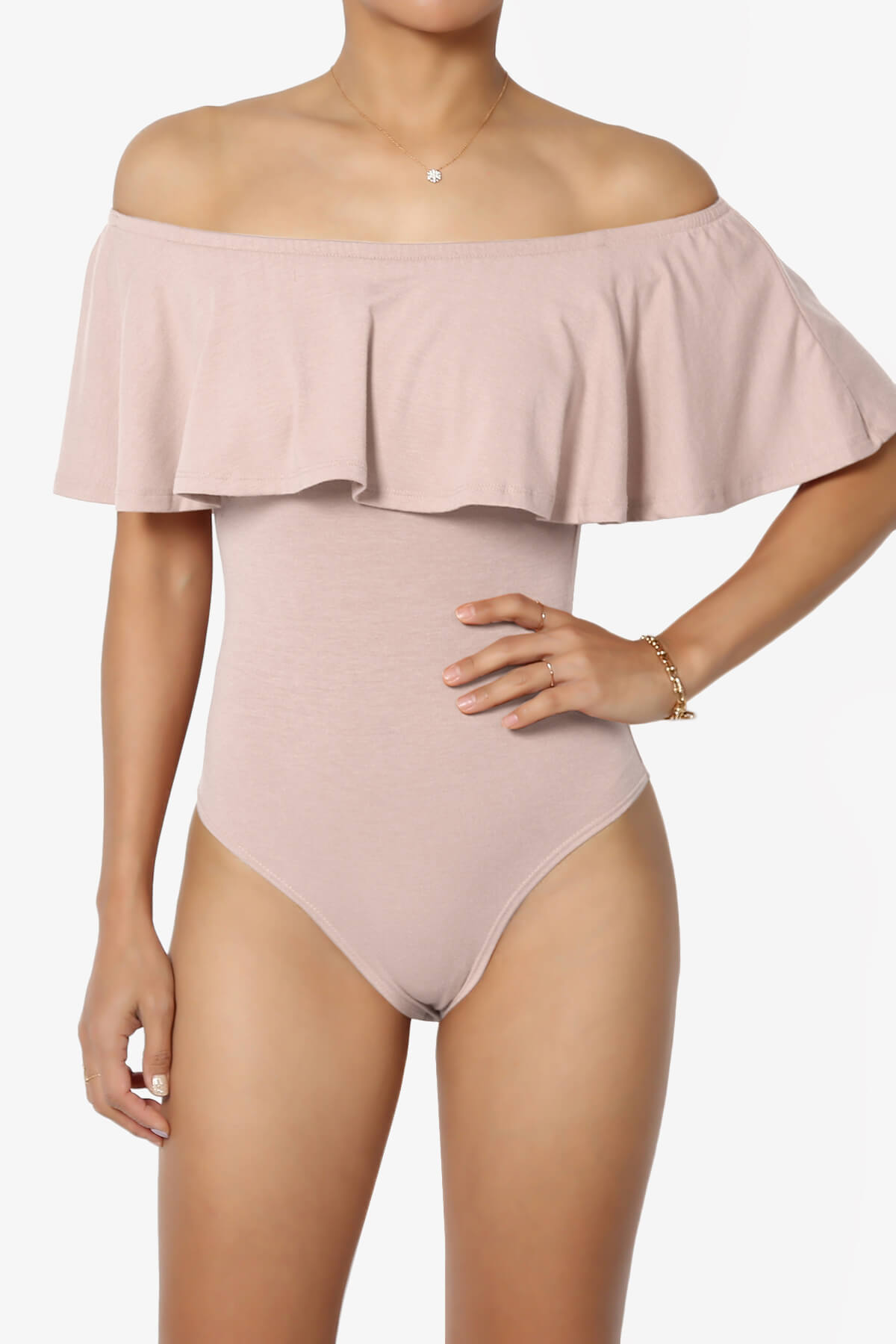 Load image into Gallery viewer, Cobra Ruffle Off Shoulder Bodysuit DUSTY BLUSH_1

