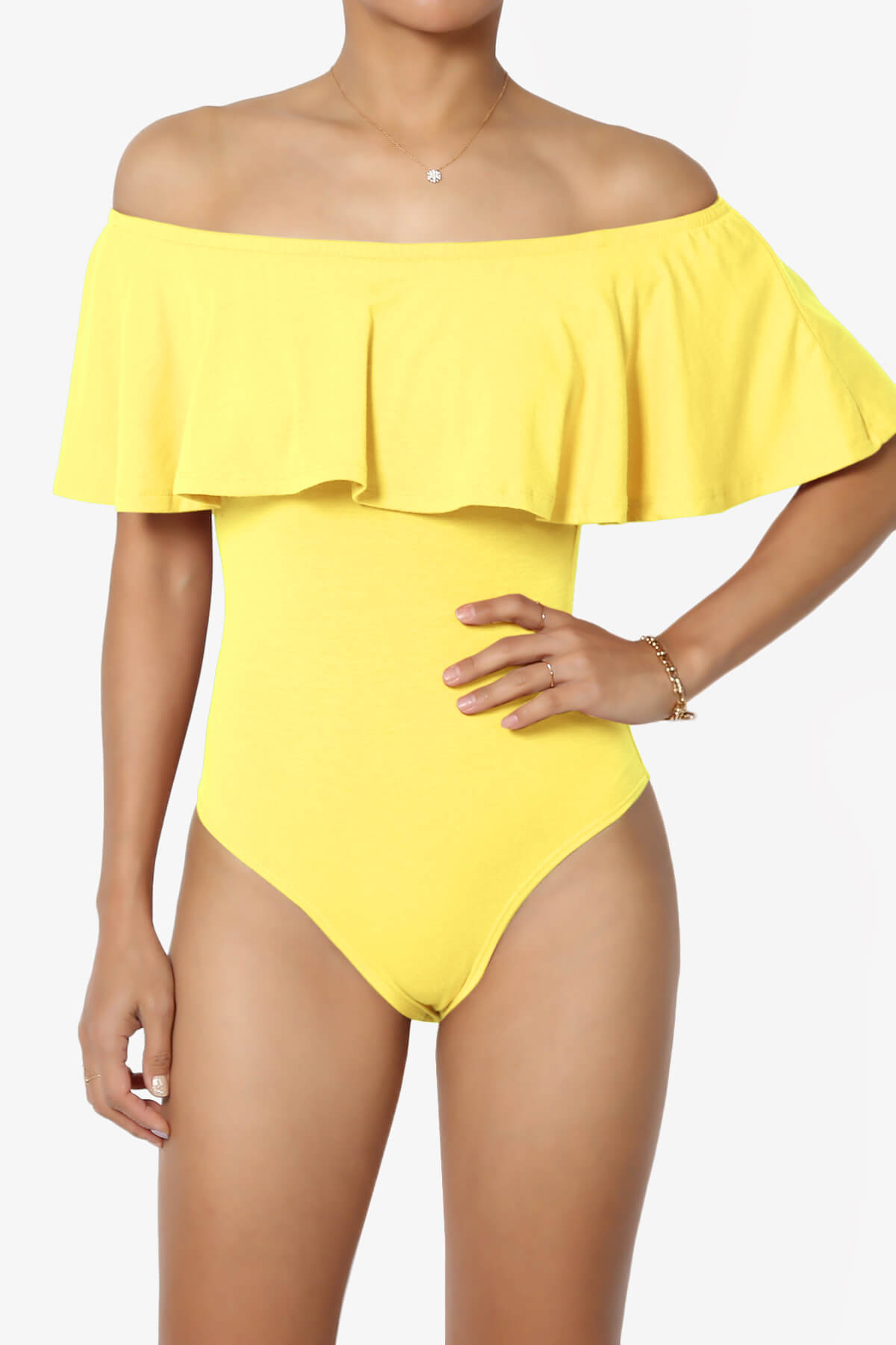 Load image into Gallery viewer, Cobra Ruffle Off Shoulder Bodysuit YELLOW_1
