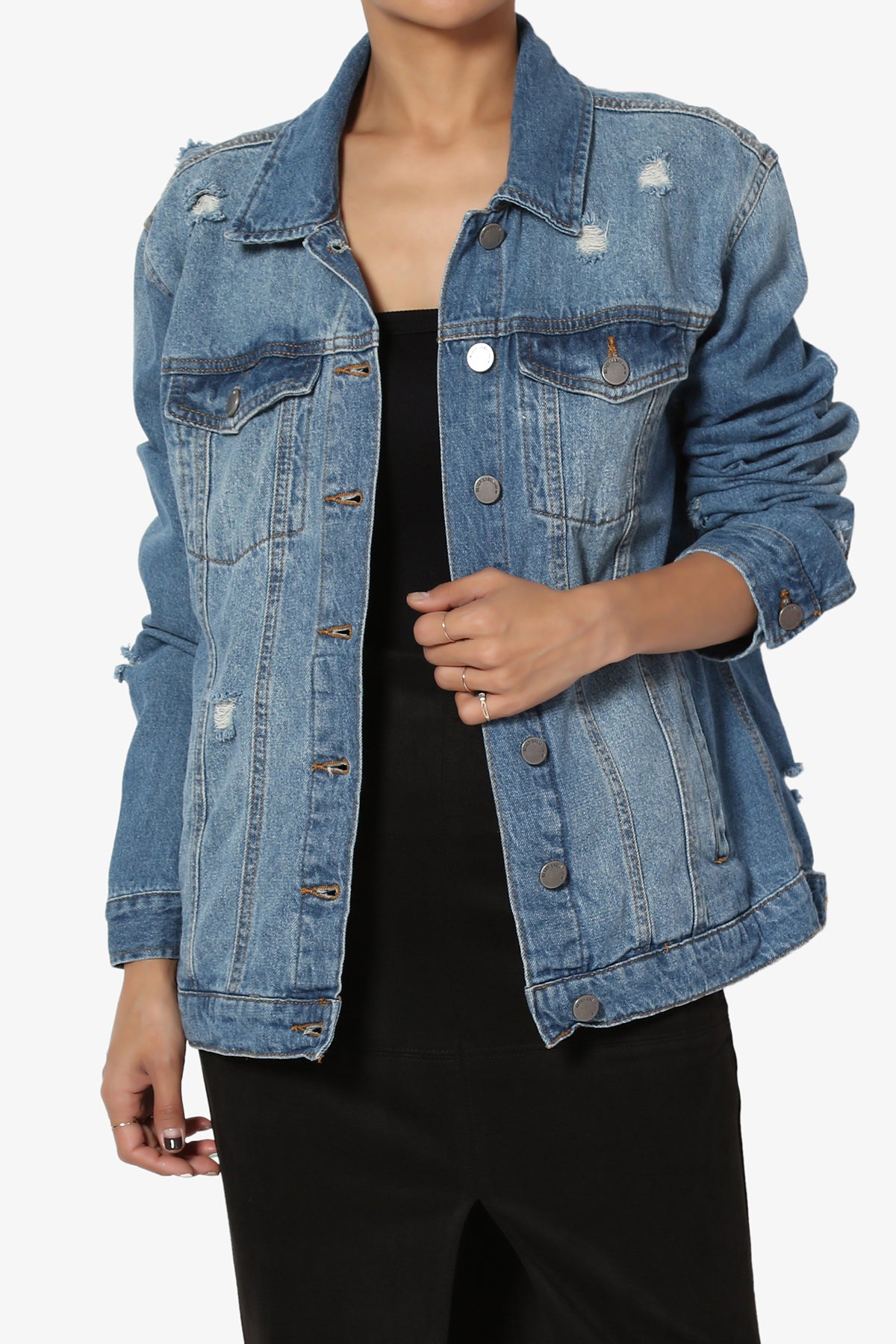 Krissy Oversized Denim Jacket - Medium Wash | Oversized distressed denim  jacket, Off shoulder fashion, Oversized denim jacket