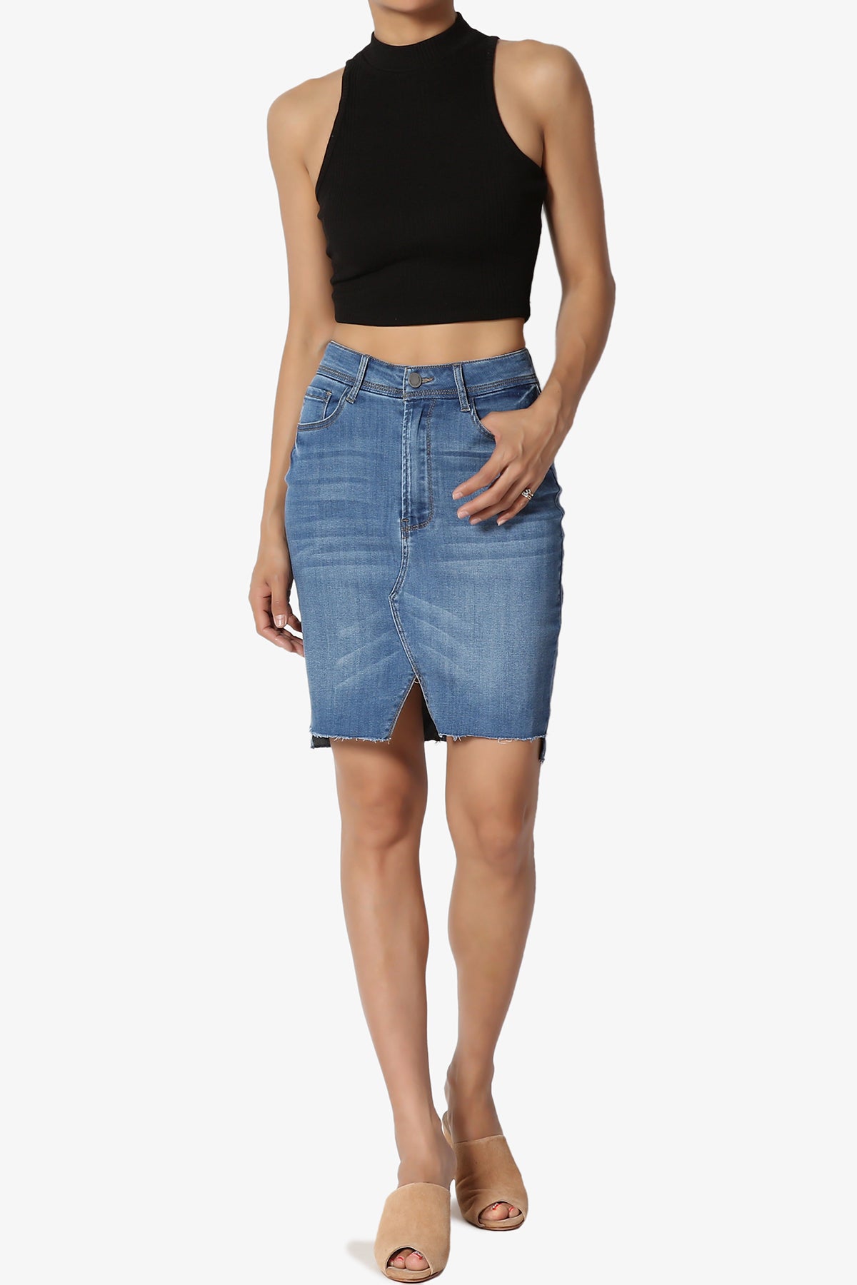 Yevella Hi Low Pencil Denim Skirt