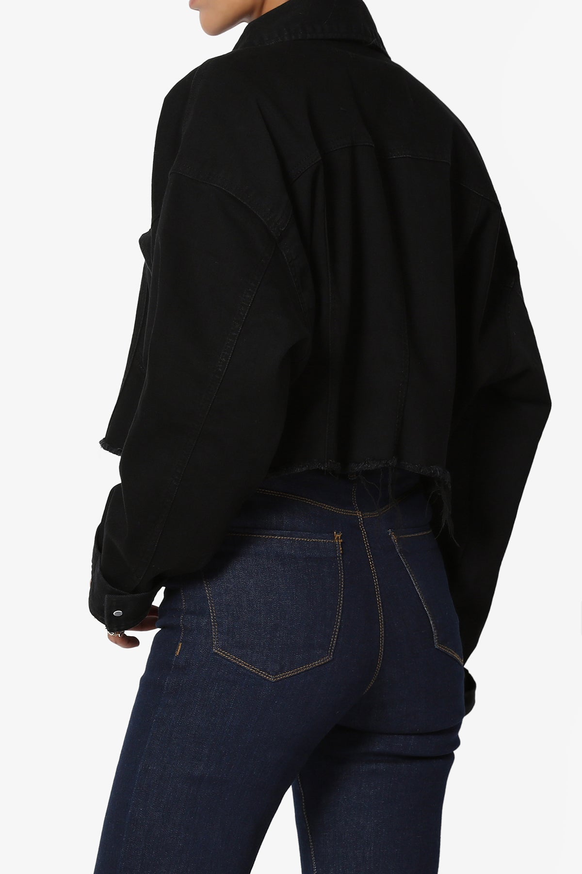 Load image into Gallery viewer, Addiy Oversized Cropped Denim Jacket BLACK_4
