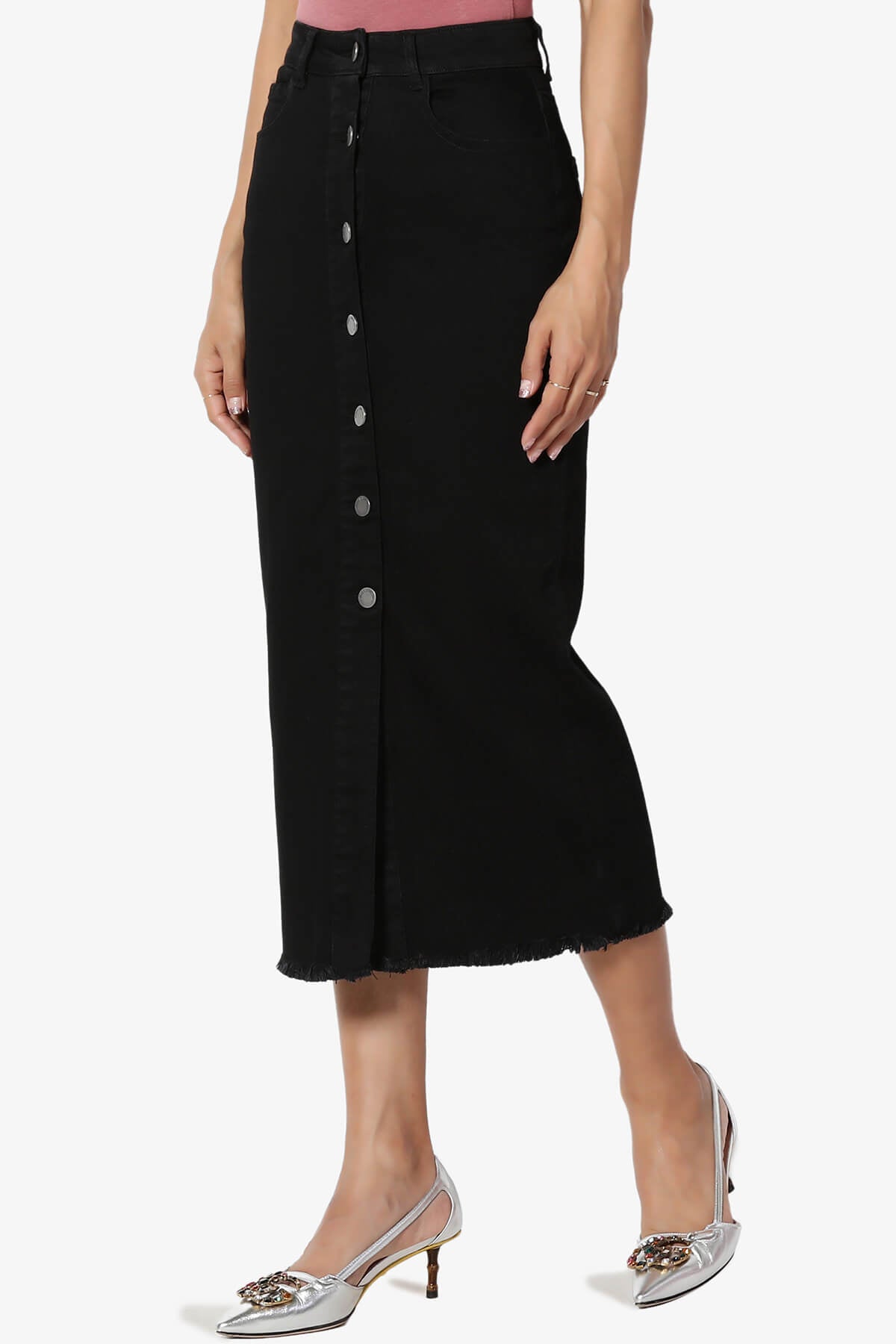 Dessie Buttoned Midi Denim Skirt BLACK_3
