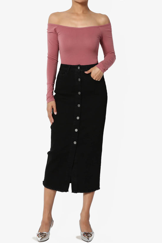 Dessie Buttoned Midi Denim Skirt BLACK_6