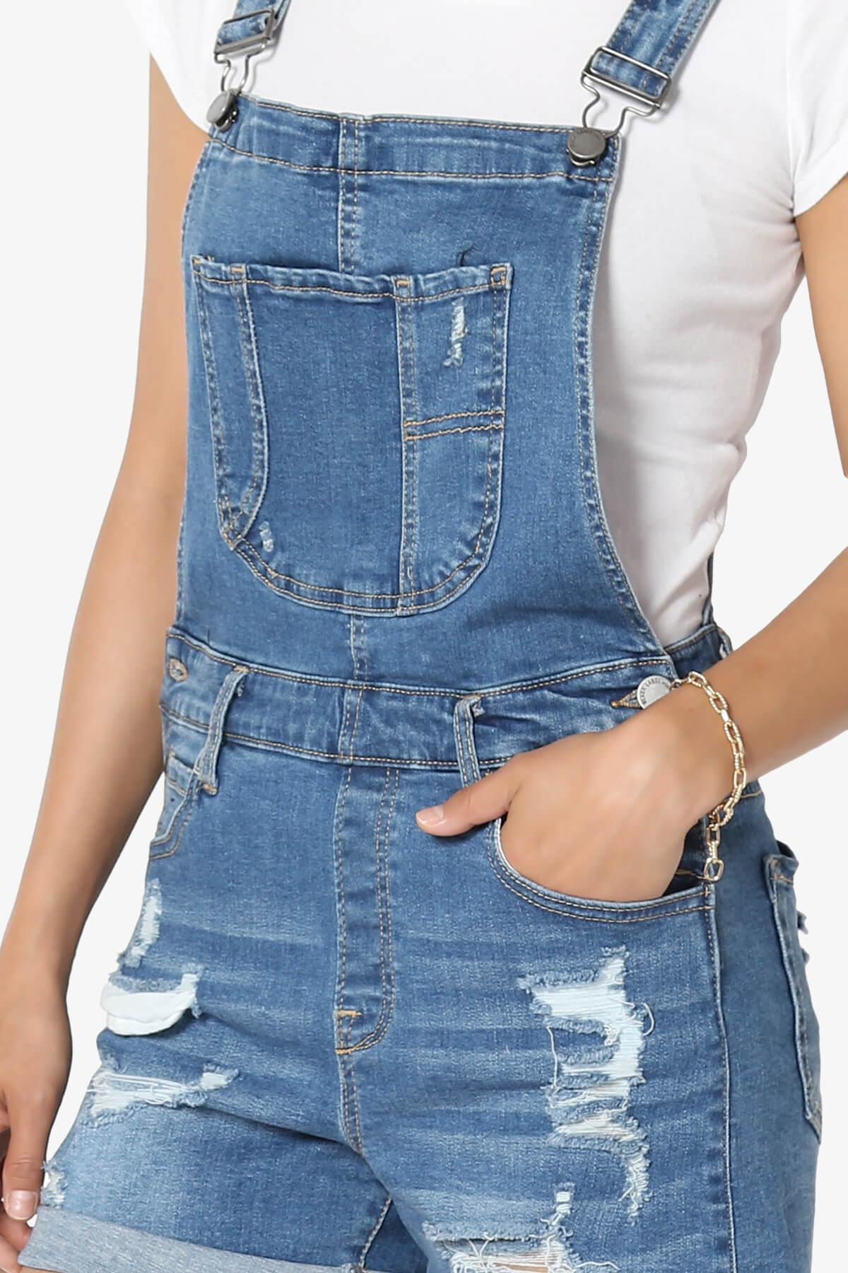 Load image into Gallery viewer, Roselita Distressed Denim Overall Shorts MEDIUM_5
