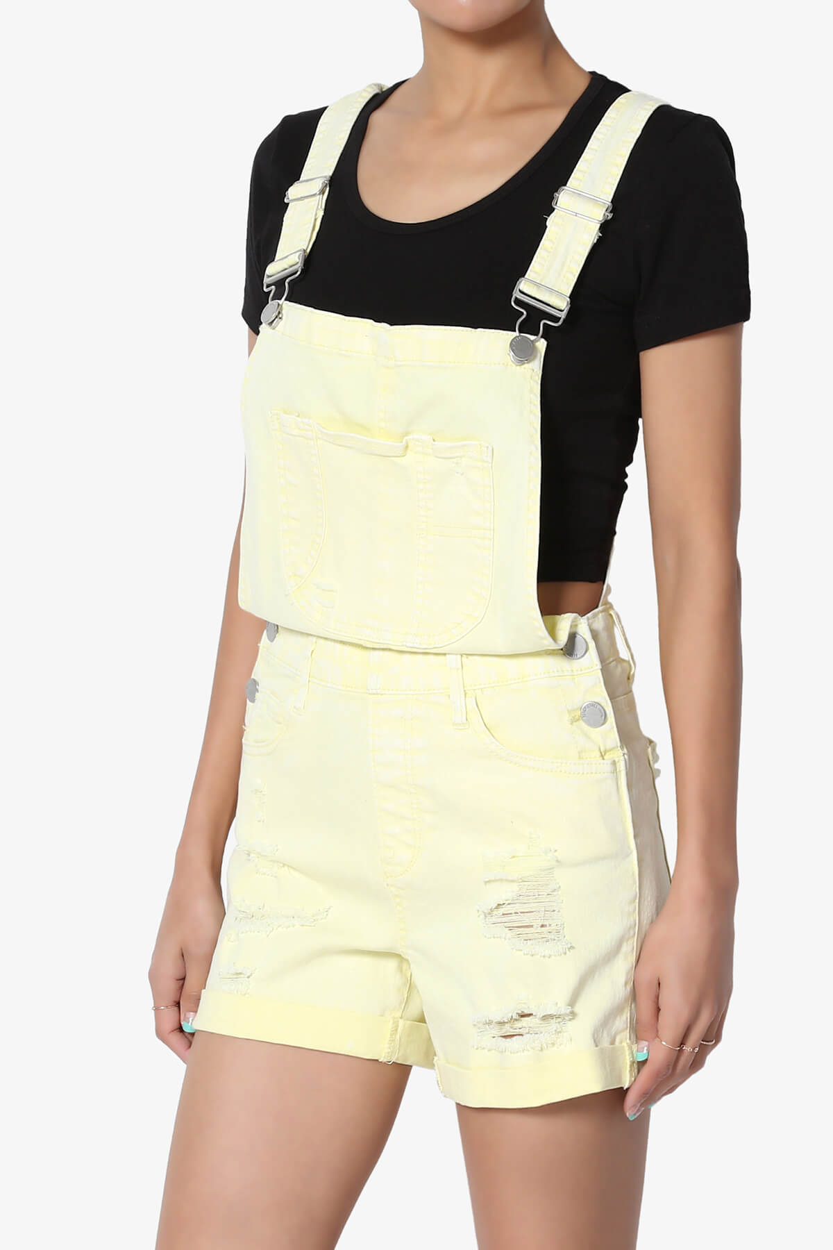 Load image into Gallery viewer, Roselita Distressed Denim Overall Shorts YELLOW_3
