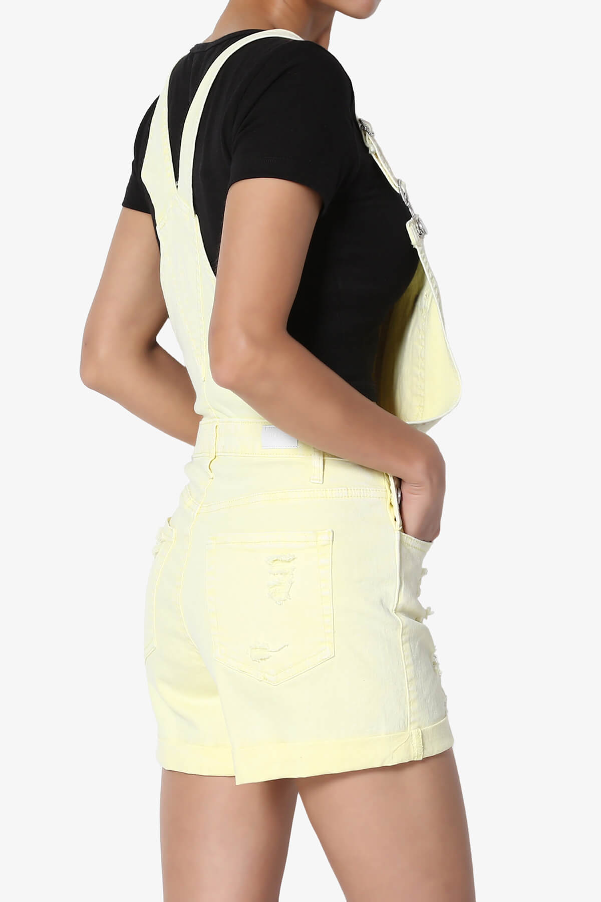 Load image into Gallery viewer, Roselita Distressed Denim Overall Shorts YELLOW_4
