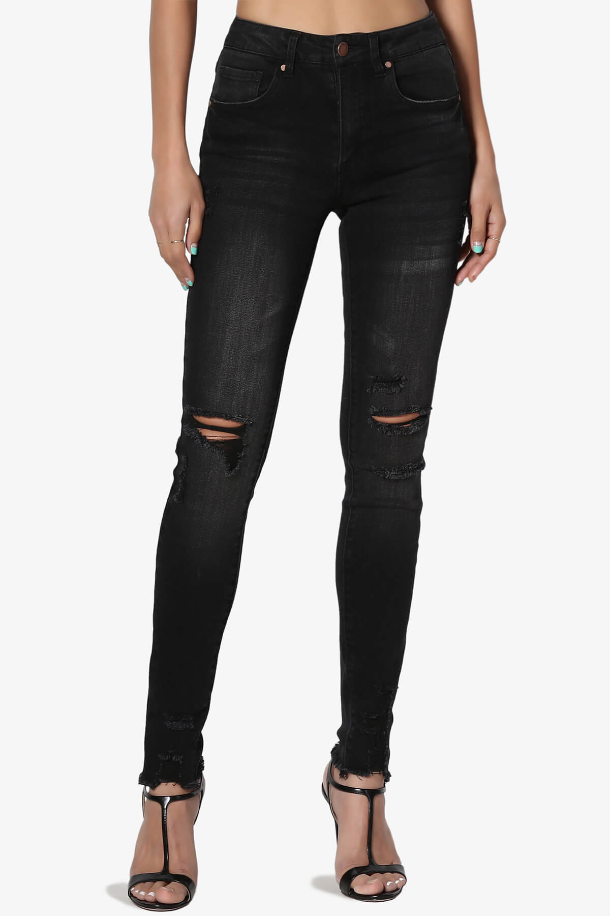 Rosalind Mid Rise Distressed Skinny Jeans BLACK_1