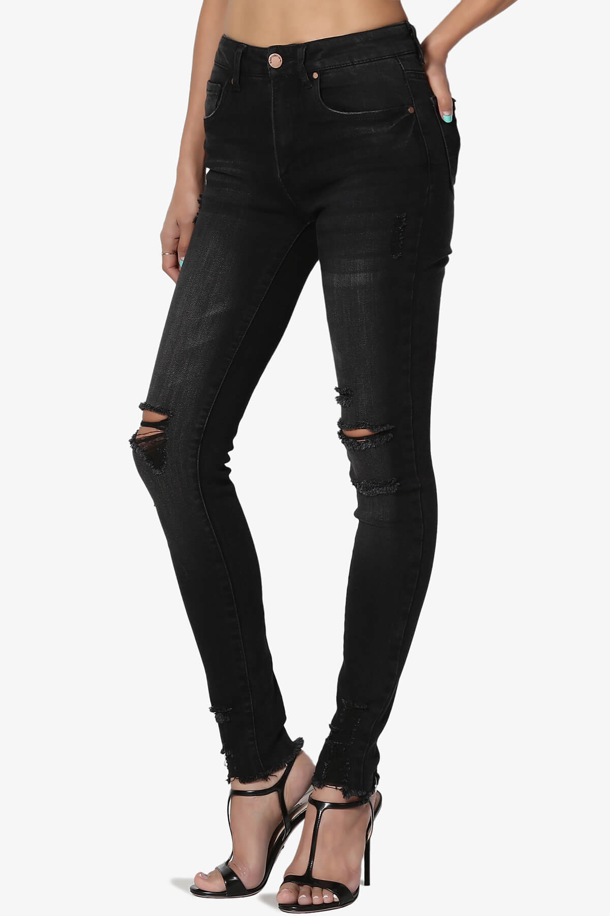 Load image into Gallery viewer, Rosalind Mid Rise Distressed Skinny Jeans BLACK_3
