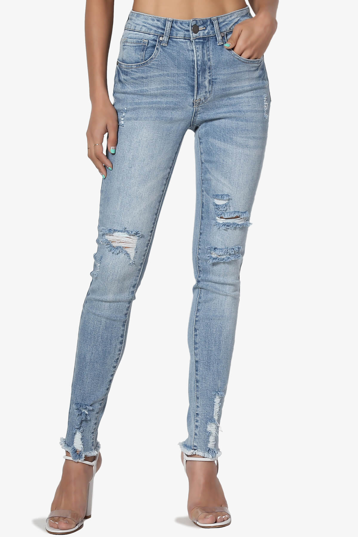 Load image into Gallery viewer, Rosalind Mid Rise Distressed Skinny Jeans LIGHT_1
