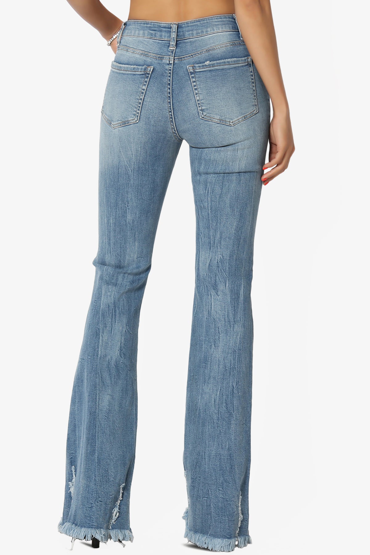 Esther Mid Rise Knee Frayed Flare Jeans