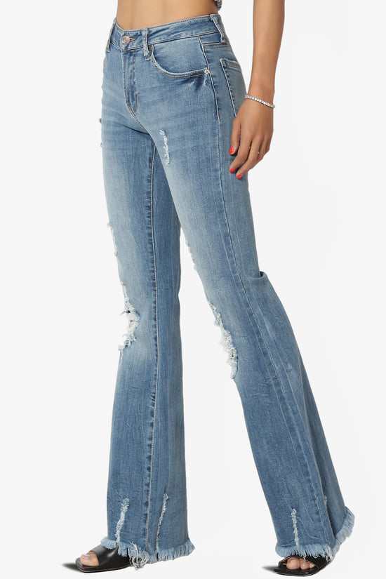 Load image into Gallery viewer, Esther Mid Rise Knee Frayed Flare Jeans
