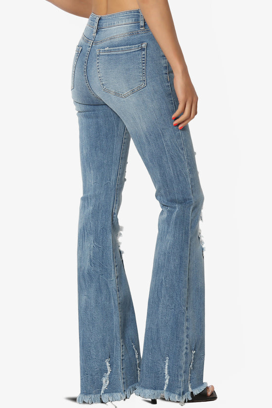 Load image into Gallery viewer, Esther Mid Rise Knee Frayed Flare Jeans
