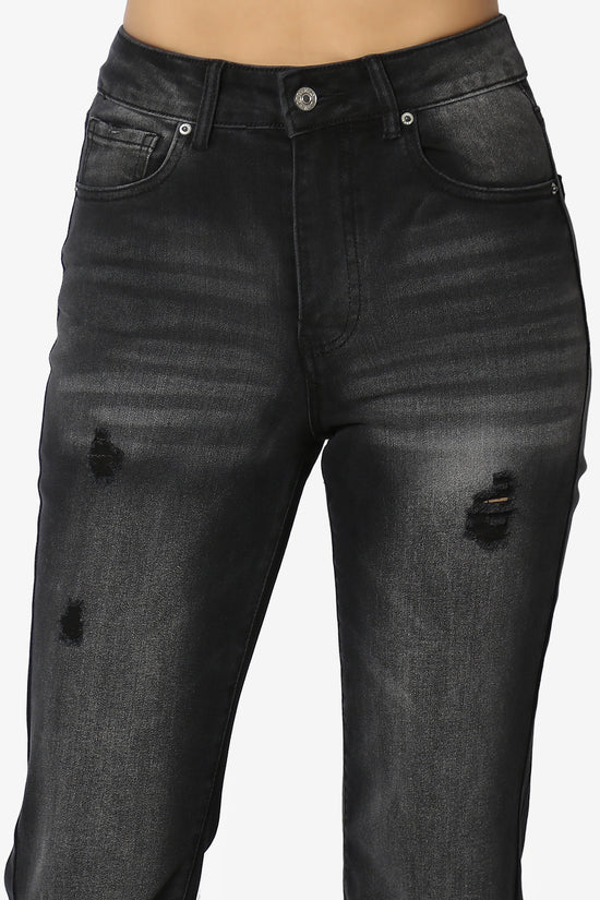 Load image into Gallery viewer, Snazzy High Rise Knee Destroy Flare Jeans BLACK

