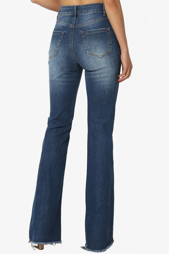 Snazzy High Rise Knee Destroy Flare Jeans DARK
