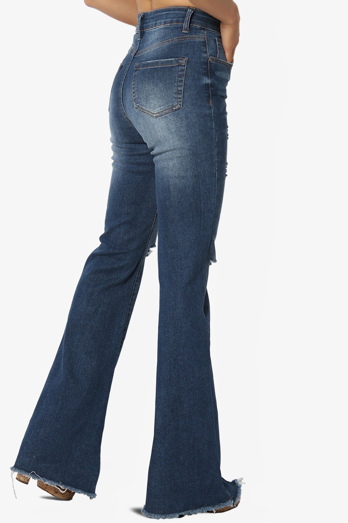 Snazzy High Rise Knee Destroy Flare Jeans DARK