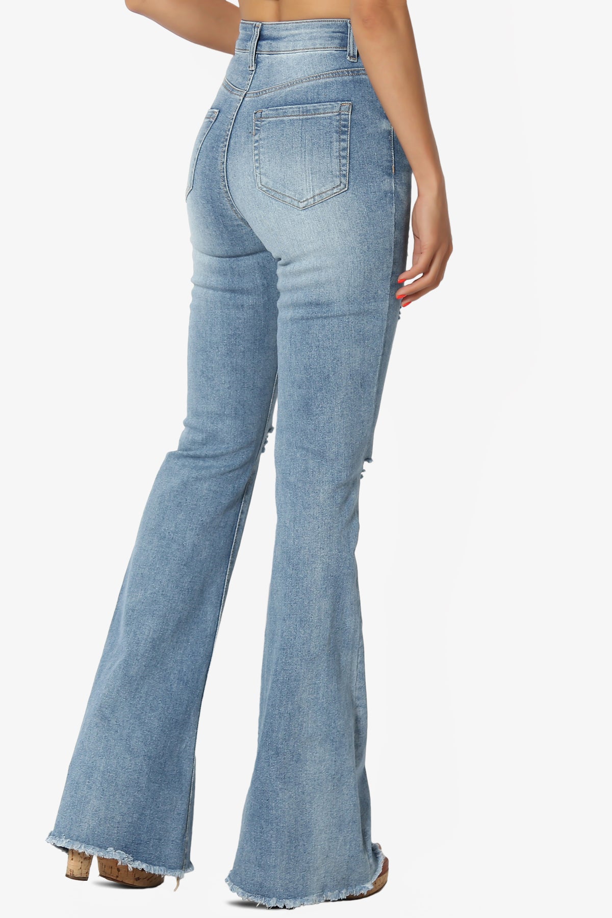 Snazzy High Rise Knee Destroy Flare Jeans MED