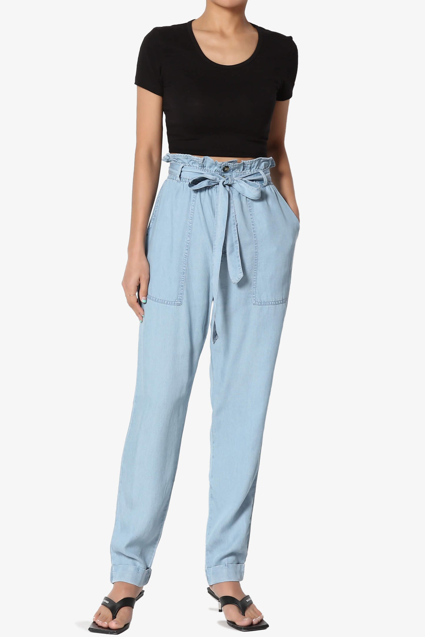 Load image into Gallery viewer, Sadie Chambray Paperbag Waist Pants
