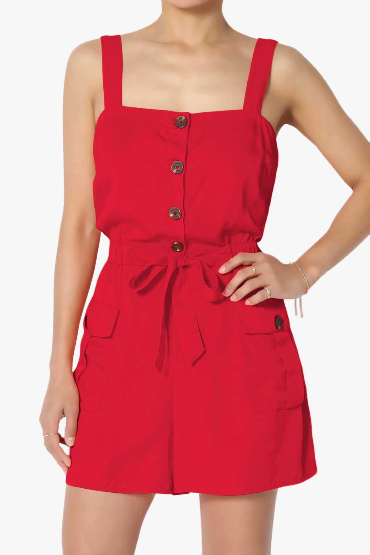 Load image into Gallery viewer, Skyler Utility Cargo Pocket Romper RED_1
