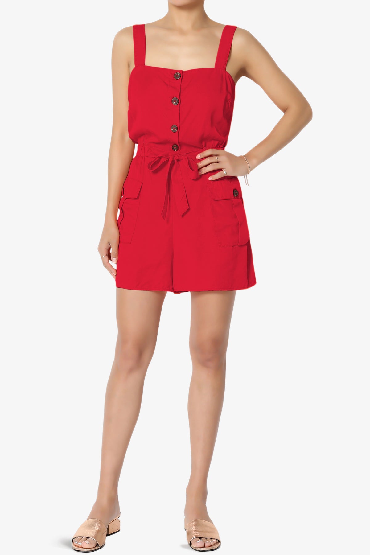 Load image into Gallery viewer, Skyler Utility Cargo Pocket Romper RED_6
