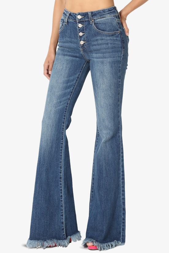 Vieve Mid Rise Frayed Flared Jeans