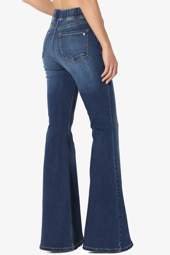 Elastic Waist High Rise Full Length Stretch Denim Flare Leg Jeans – TheMogan