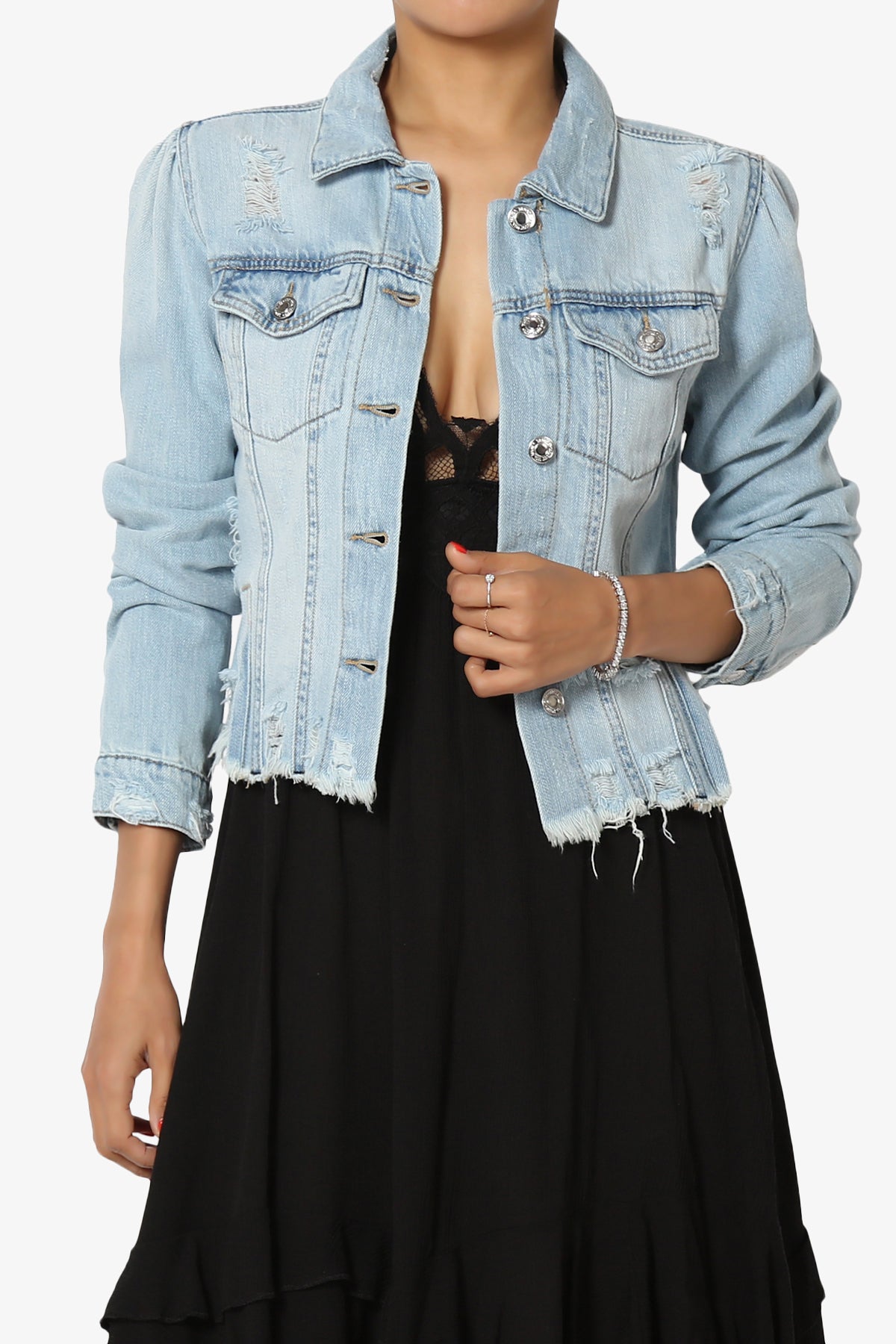 Load image into Gallery viewer, Fiore Distressed Denim Jacket LIGHT_1
