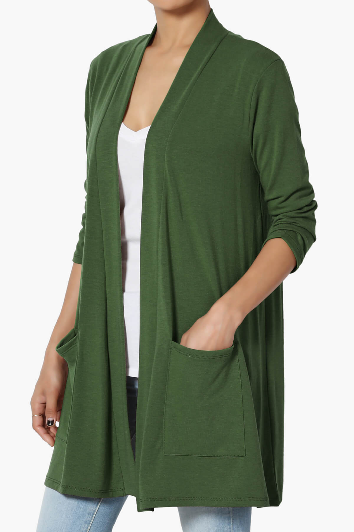 Load image into Gallery viewer, Daday Slouchy Pocket 3/4 Sleeve Cardigan ARMY GREEN_3
