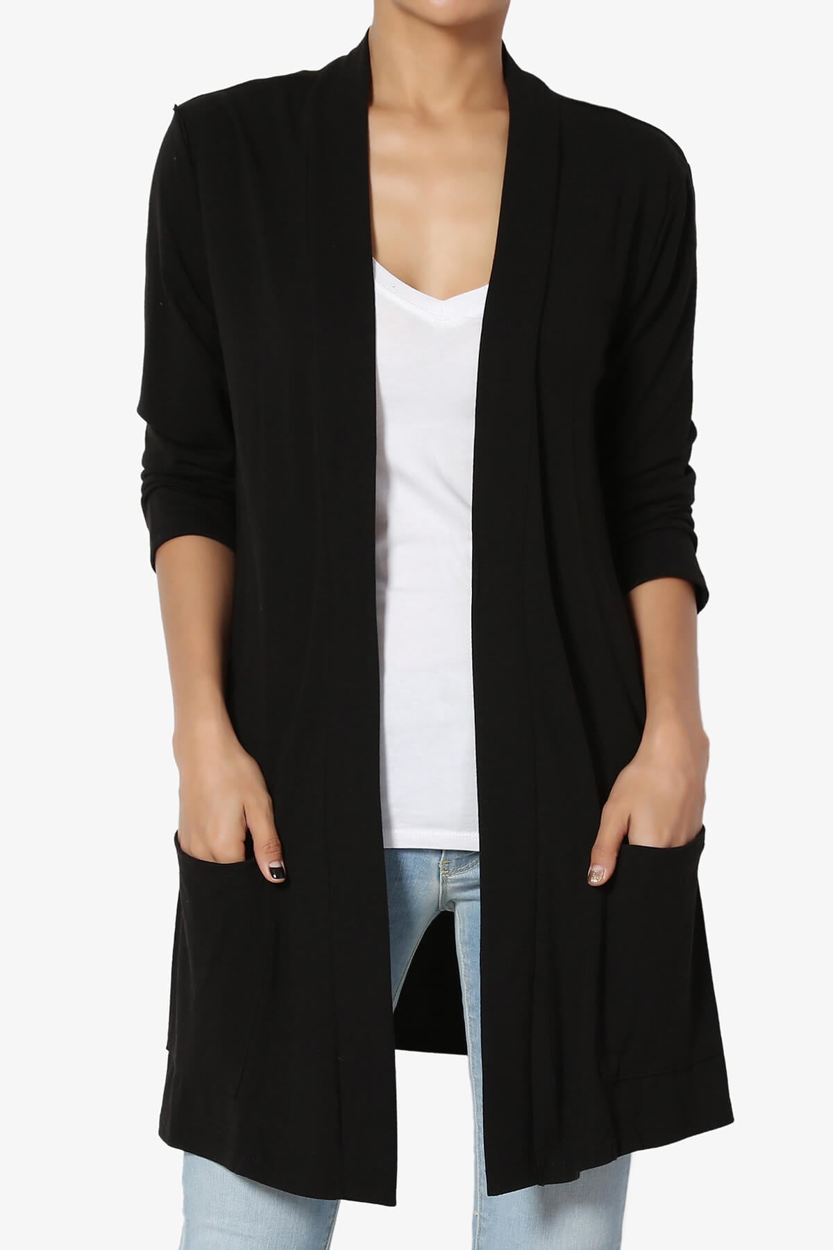 Load image into Gallery viewer, Daday Slouchy Pocket 3/4 Sleeve Cardigan BLACK_1
