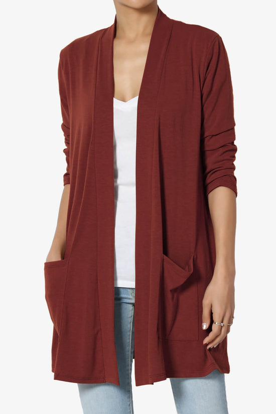 Load image into Gallery viewer, Daday Slouchy Pocket 3/4 Sleeve Cardigan BRICK_1
