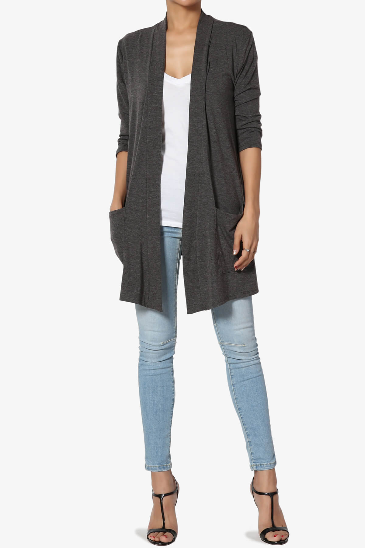 Load image into Gallery viewer, Daday Slouchy Pocket 3/4 Sleeve Cardigan CHARCOAL_6

