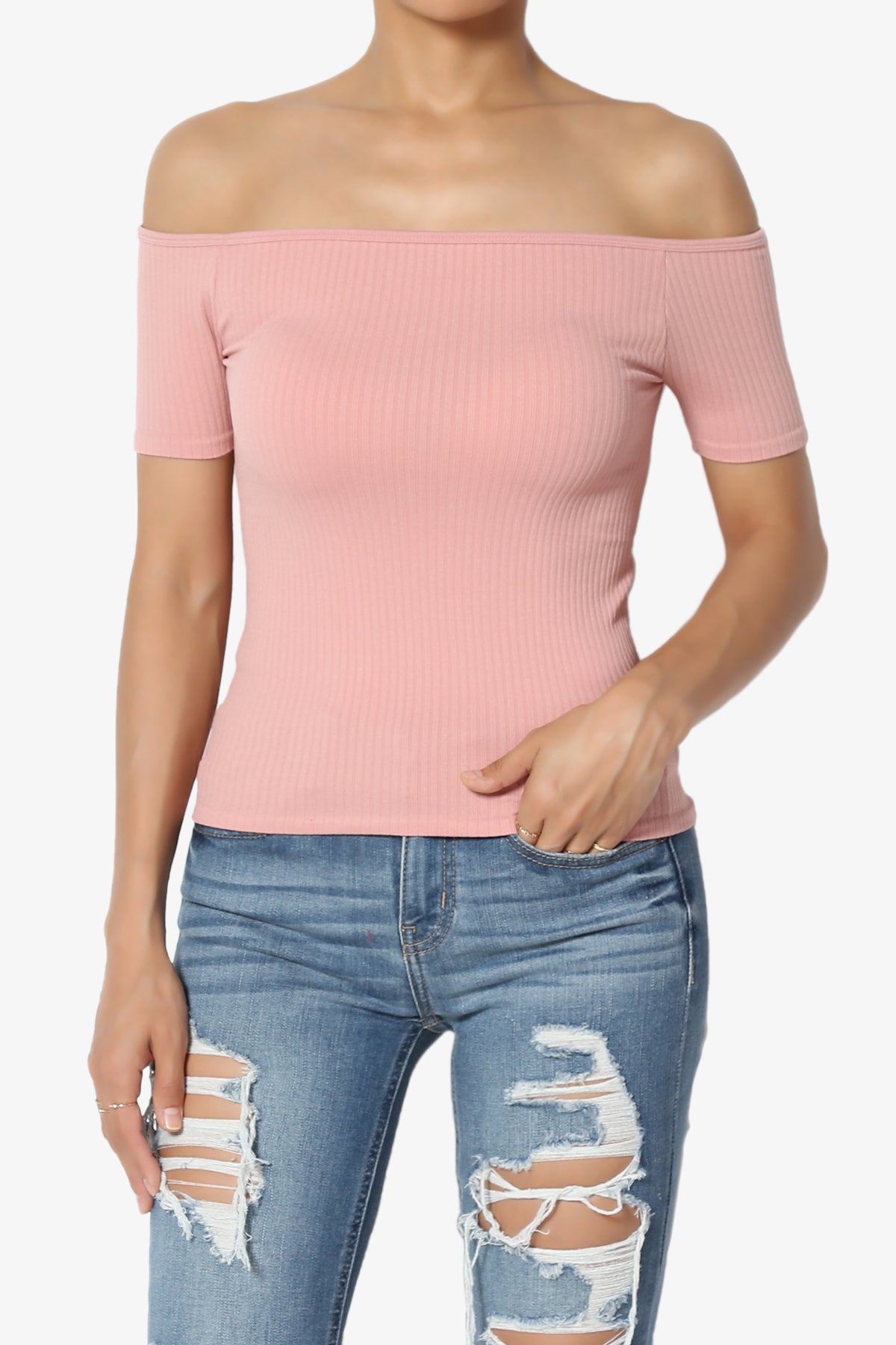 Load image into Gallery viewer, Latch Off Shoulder Ribbed Top

