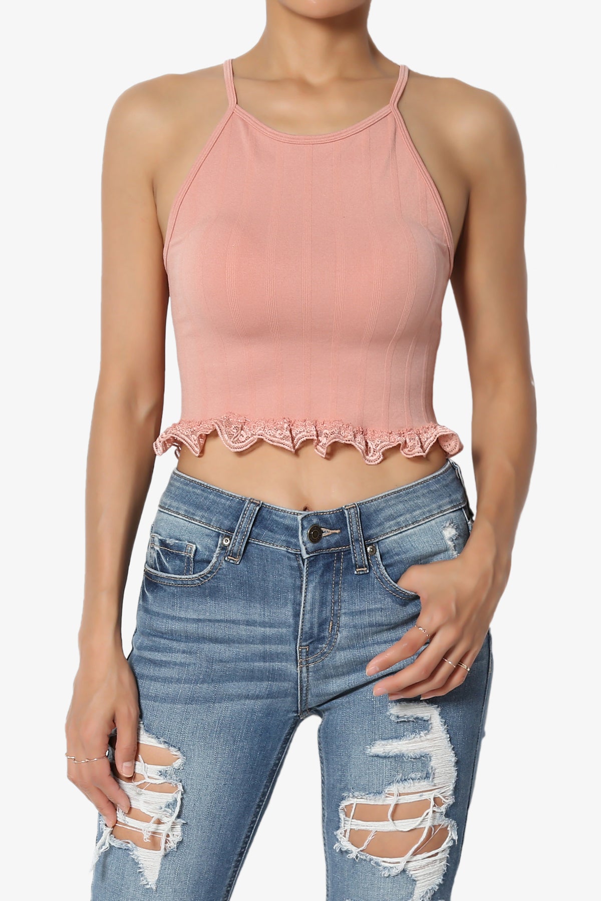 Load image into Gallery viewer, Viola Lace Hem Seamless Crop Cami
