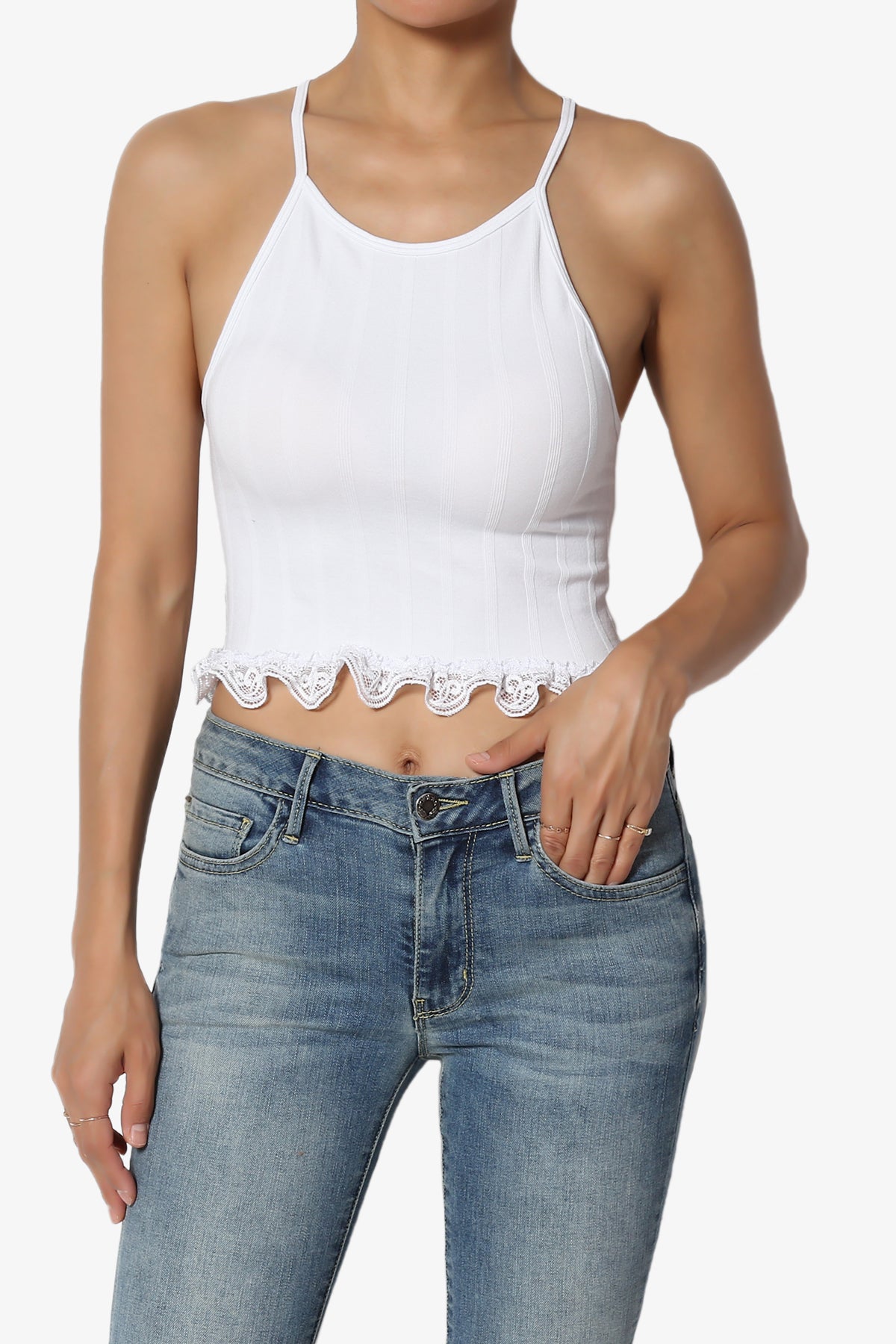 Load image into Gallery viewer, Viola Lace Hem Seamless Crop Cami
