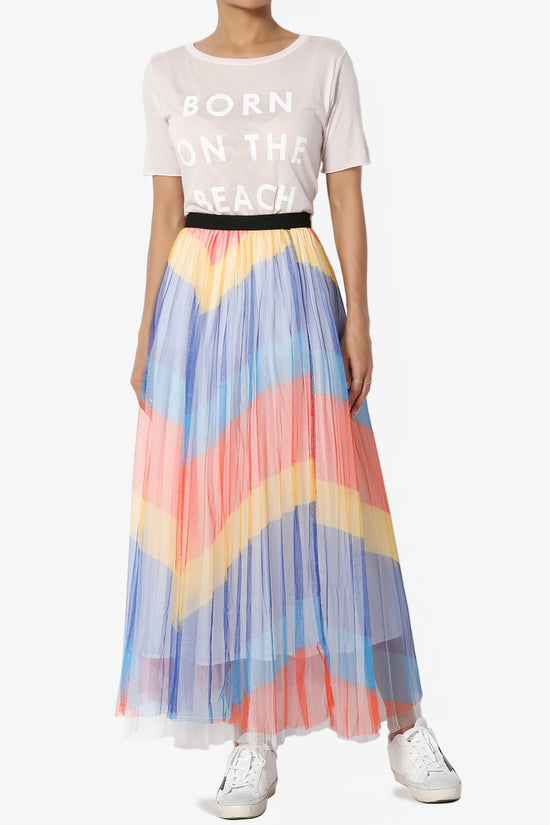 Bernadette Chevron Mesh Pleated Skirt - TheMogan