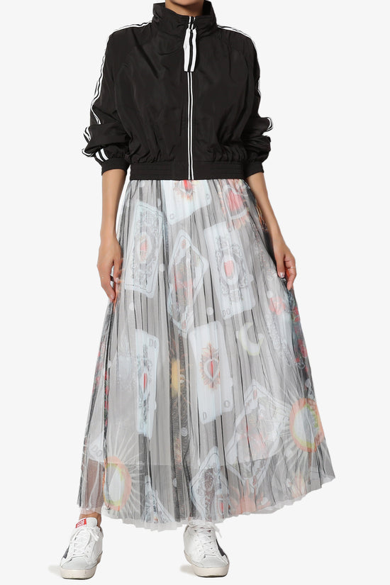 Load image into Gallery viewer, Poker Card Printed Mesh Pleated Skirt - TheMogan
