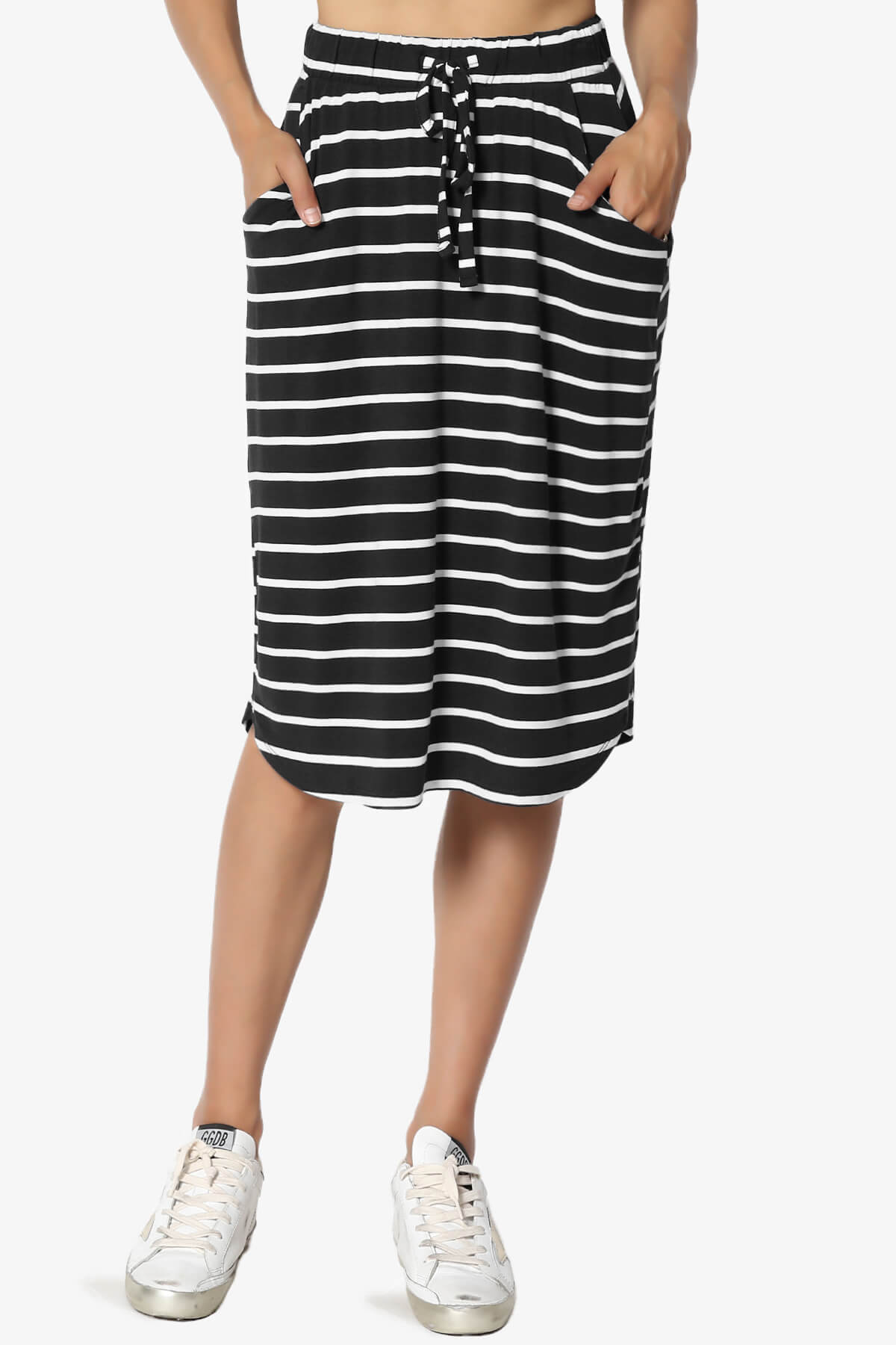 Load image into Gallery viewer, Eclipse Stripe Drawstring Midi Skirt BLACK_1
