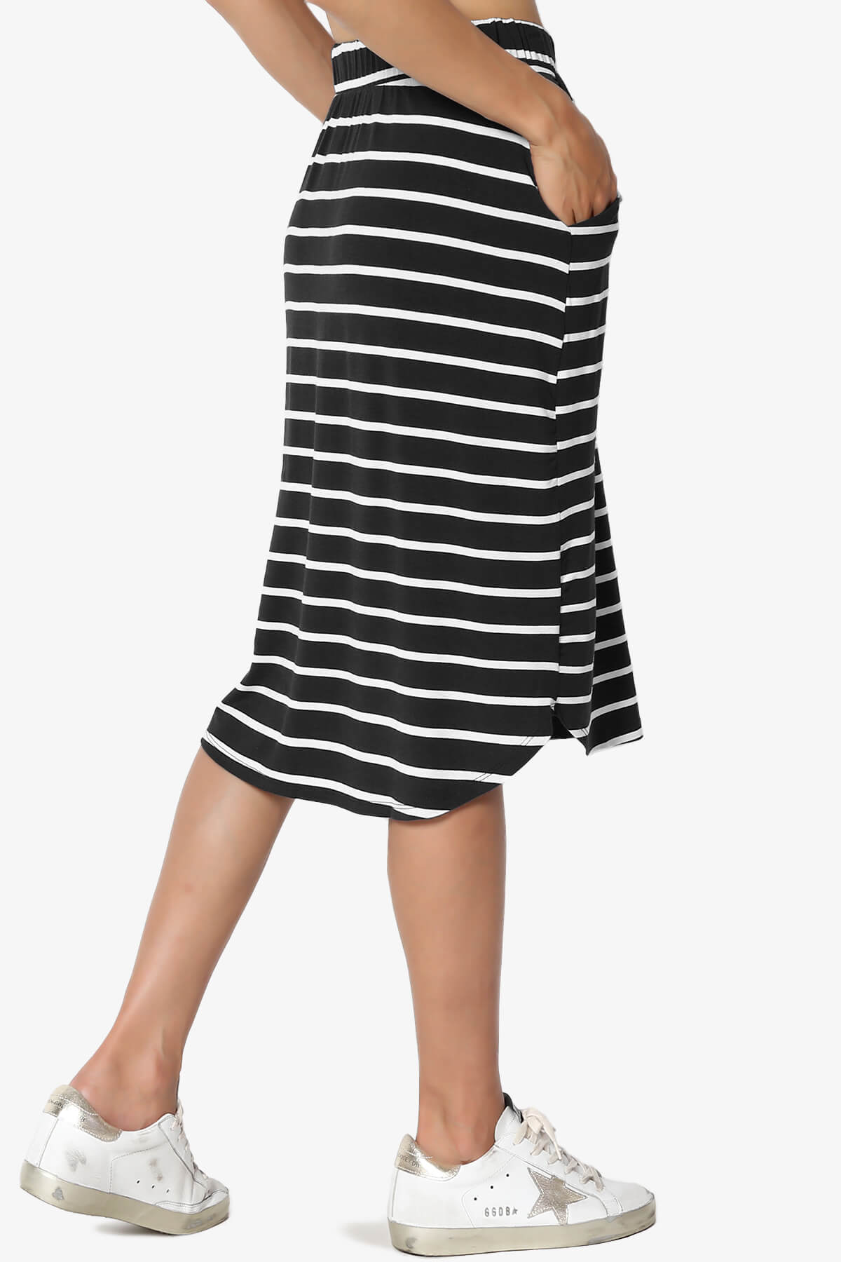 Load image into Gallery viewer, Eclipse Stripe Drawstring Midi Skirt BLACK_4
