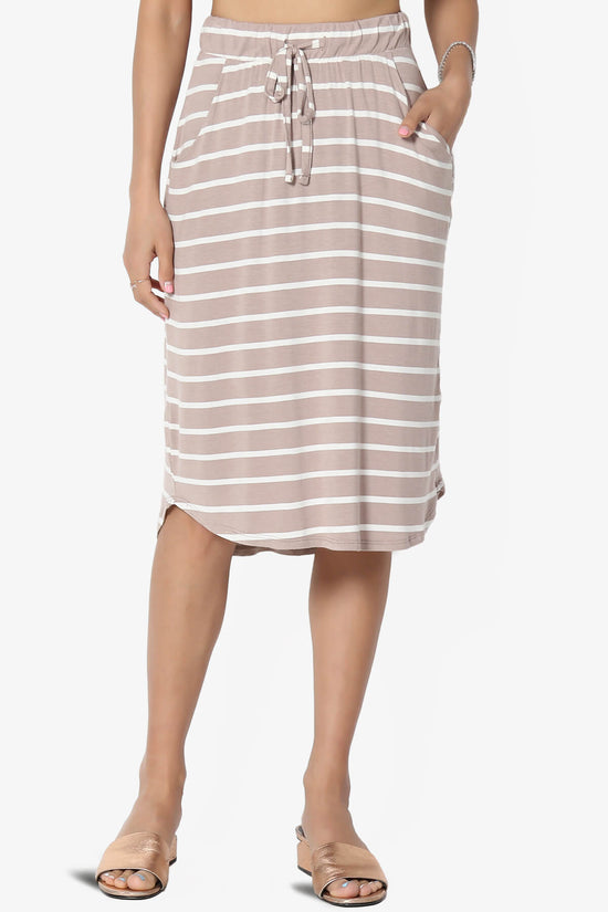 Load image into Gallery viewer, Eclipse Stripe Drawstring Midi Skirt LIGHT MOCHA_1
