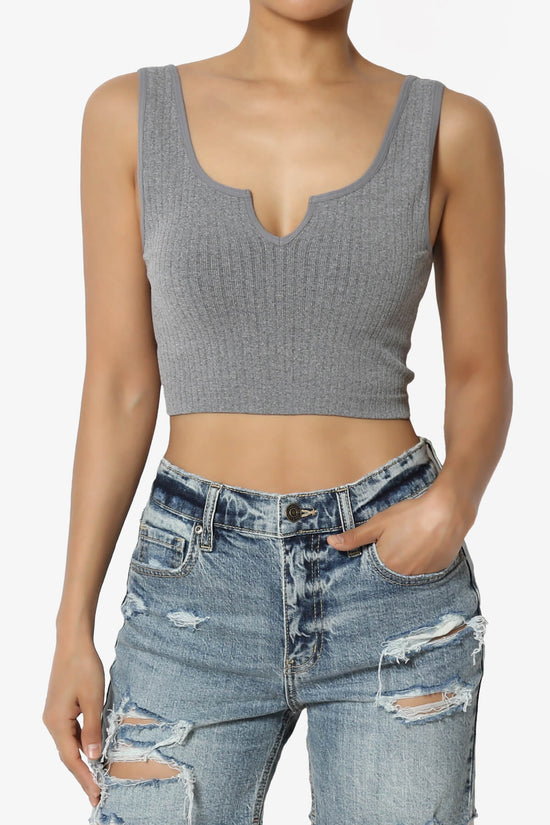 Load image into Gallery viewer, Effie Scoop Neck Ribbed Seamless Crop Tank Top HEATHER GREY_1
