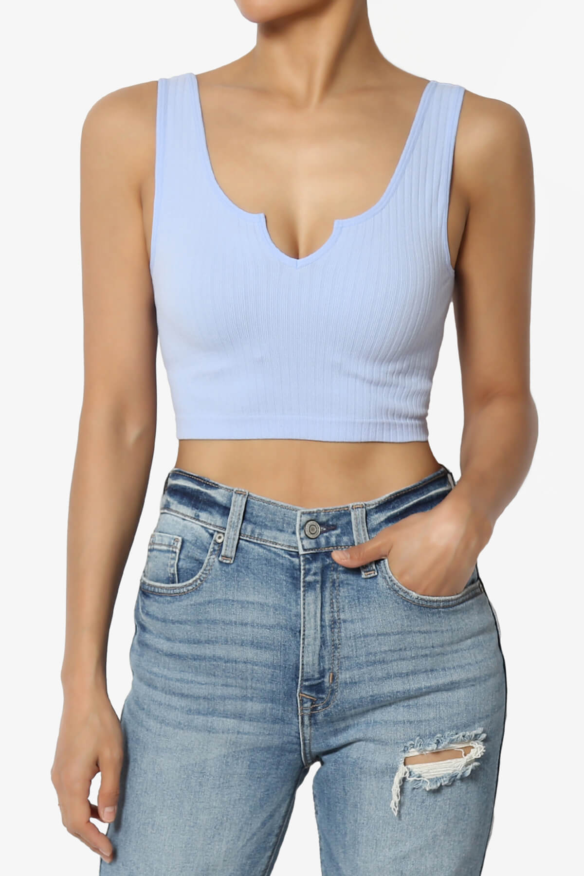 Load image into Gallery viewer, Effie Scoop Neck Ribbed Seamless Crop Tank Top LIGHT BLUE_1
