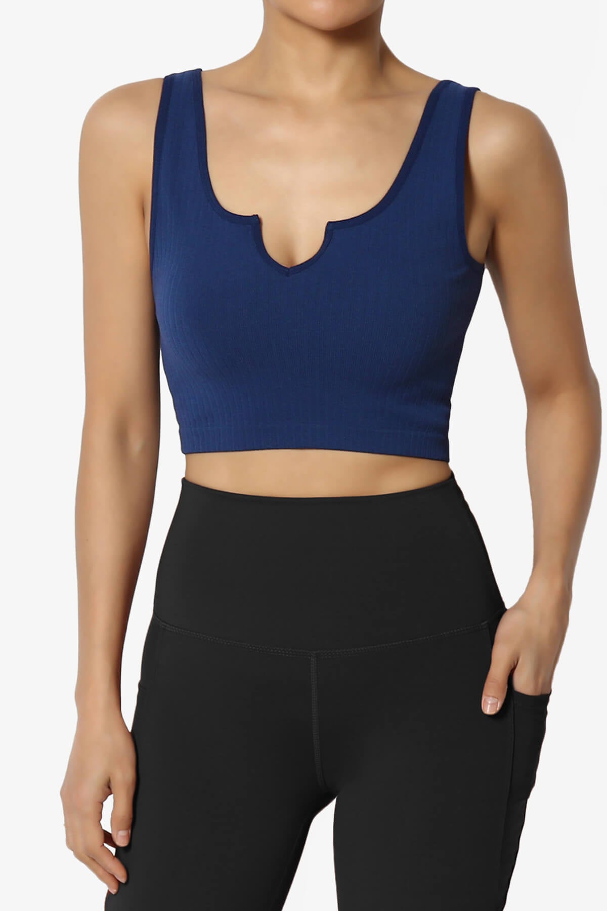 Load image into Gallery viewer, Effie Scoop Neck Ribbed Seamless Crop Tank Top LIGHT NAVY_1
